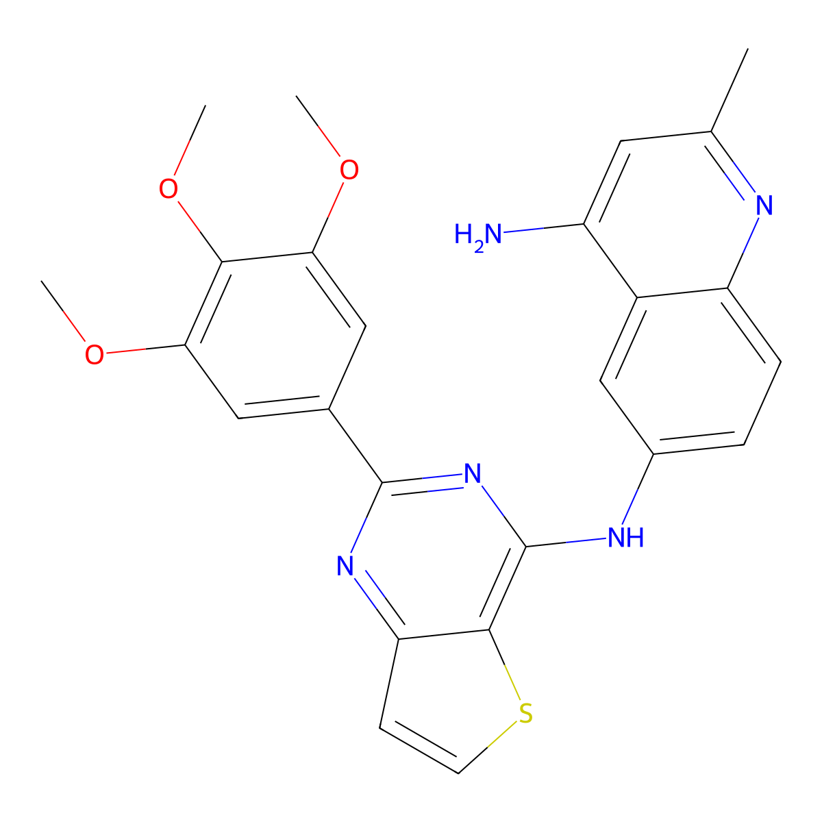 2-methyl-6-N-[2-(3,4,5-trimethoxyphenyl)thieno[3,2-d]pyrimidin-4-yl]quinoline-4,6-diamine molecular structure, CAS 3058094-83-7