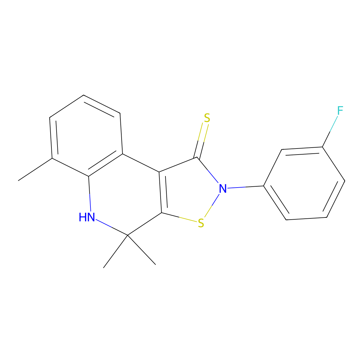 2-(3-fluorophenyl)-4,4,6-trimethyl-4,5-dihydroisothiazolo[5,4-c]quinoline-1(2H)-thione molecular structure, CAS 305811-80-7