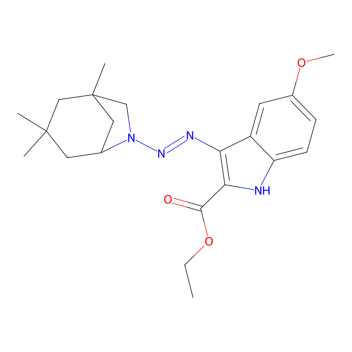 ethyl 5-methoxy-3-[(E)-(1,3,3-trimethyl-6-azabicyclo[3.2.1]oct-6-yl)diazenyl]-1H-indole-2-carboxylate molecular structure, CAS 305811-91-0