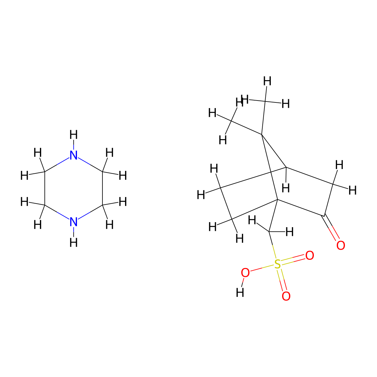 Piperazine 2-oxobornane-10-sulphonate molecular structure, CAS 30583-08-5