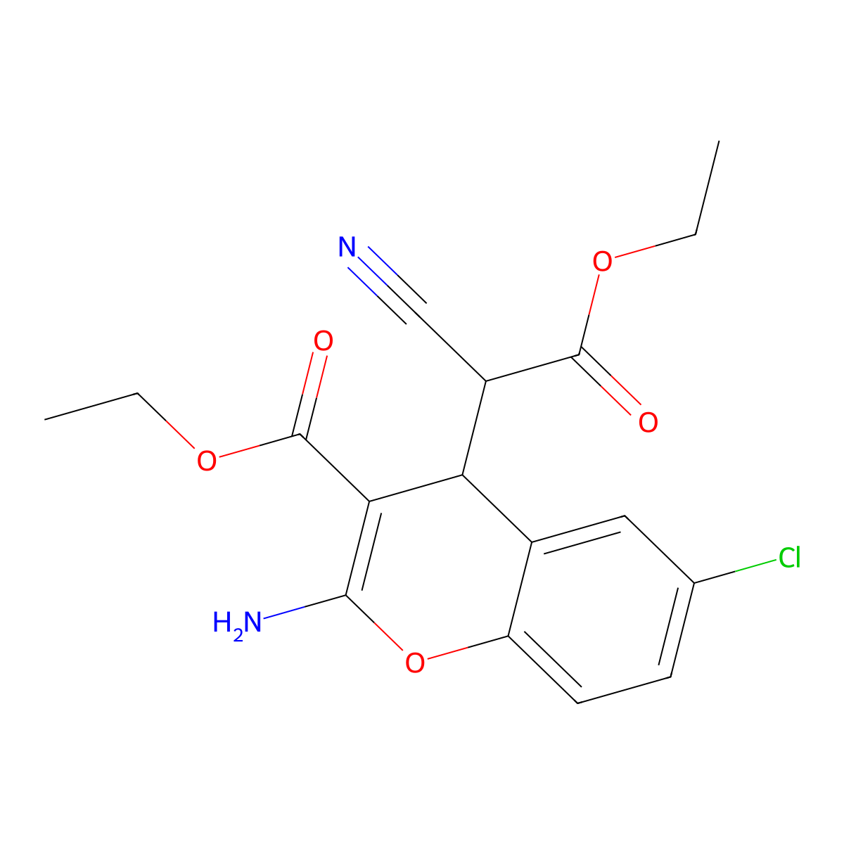 2-amino-6-chloro-alpha-cyano-3-(ethoxycarbonyl)-4H-1-benzopyran-4-acetic acid ethyl ester molecular structure, CAS 305834-79-1