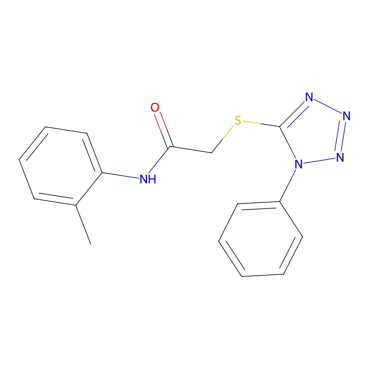 N-(2-methylphenyl)-2-(1-phenyltetrazol-5-yl)sulfanylacetamide molecular structure, CAS 305848-12-8
