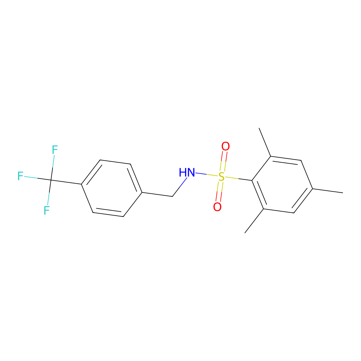 2,4,6-Trimethyl-N-(4-trifluoromethyl-benzyl)-benzenesulfonamide molecular structure, CAS 305849-16-5