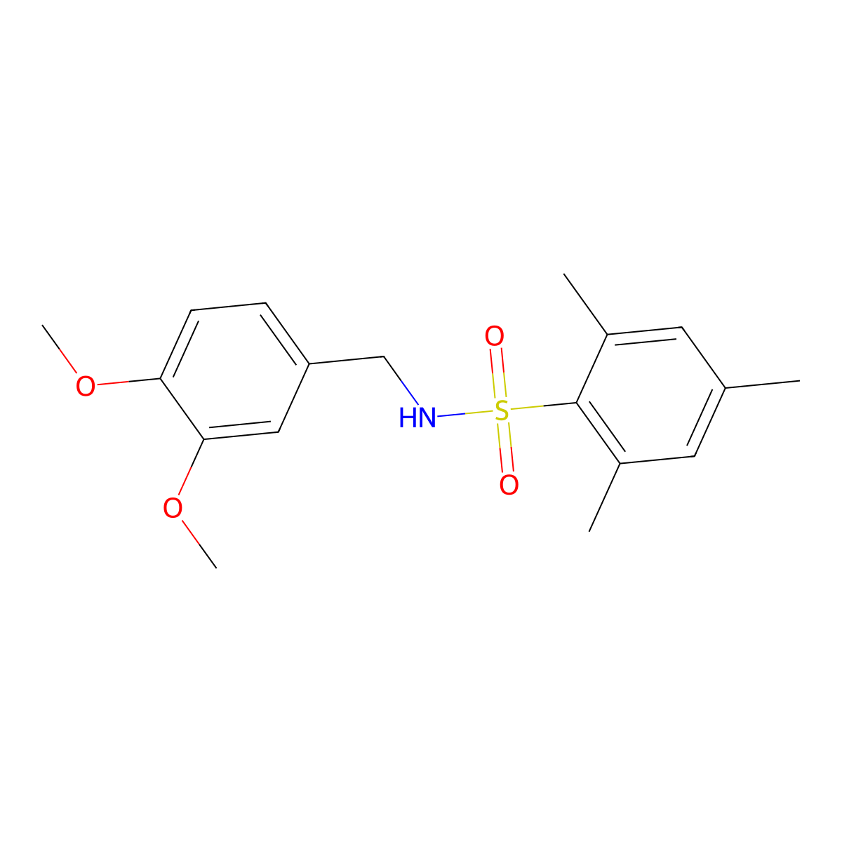 N-[(3,4-dimethoxyphenyl)methyl]-2,4,6-trimethylbenzene-1-sulfonamide molecular structure, CAS 305849-19-8
