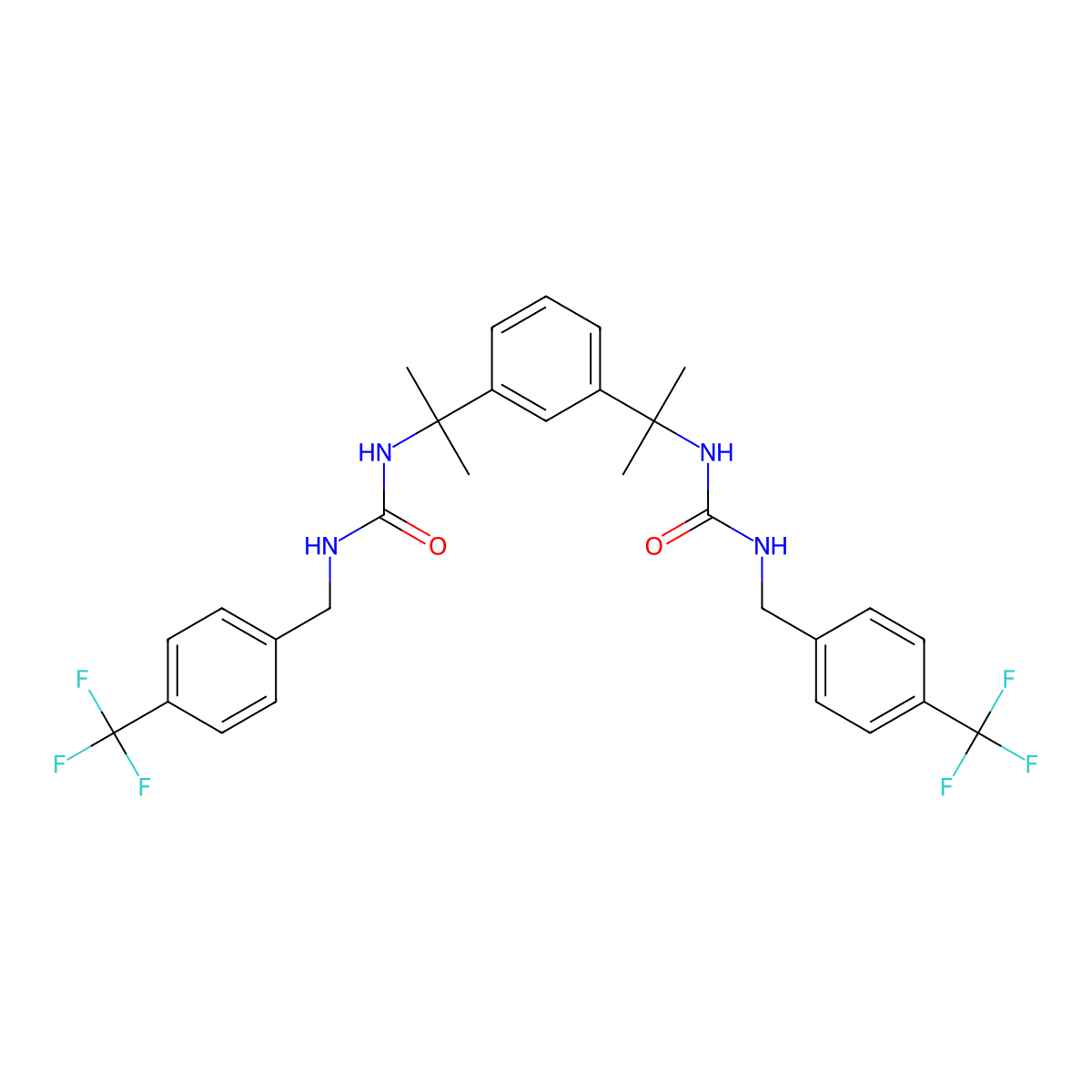 N-[1-Methyl-1-(3-{1-methyl-1-[({[4-(-(trifluoro-methyl)benzyl]amino}carbonyl)amino]ethyl} phenyl)ethyl]-N'-[4-(trifluoromethyl)benzyl]urea molecular structure, CAS 305849-32-5
