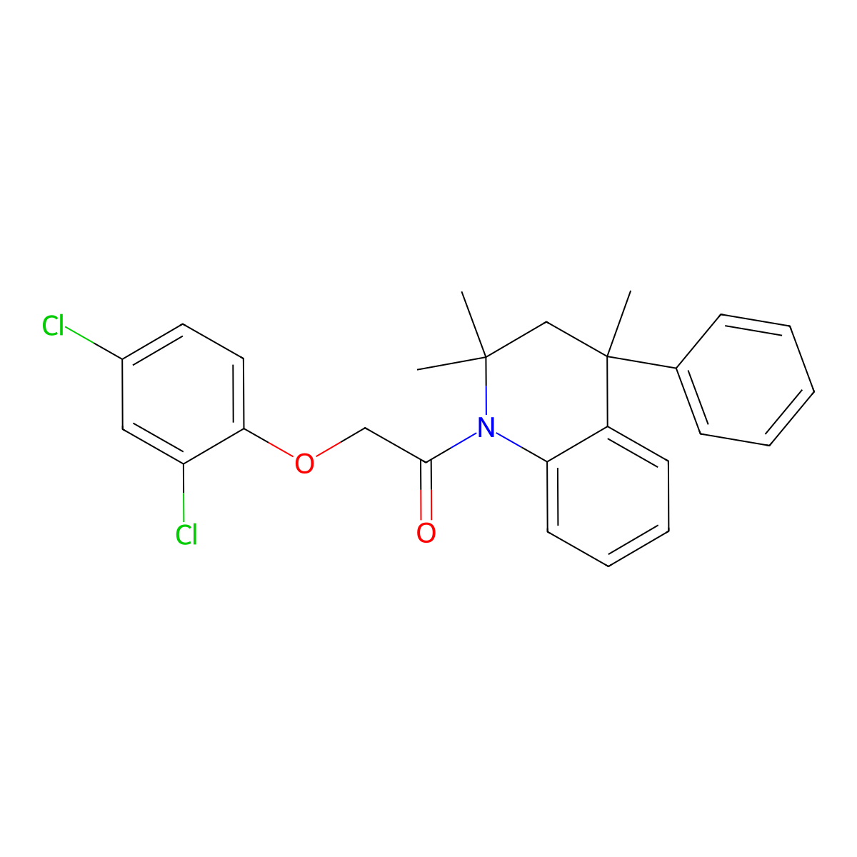 2-(2,4-dichlorophenoxy)-1-(2,2,4-trimethyl-4-phenyl-3,4-dihydroquinolin-1(2H)-yl)ethanone molecular structure, CAS 305851-69-8