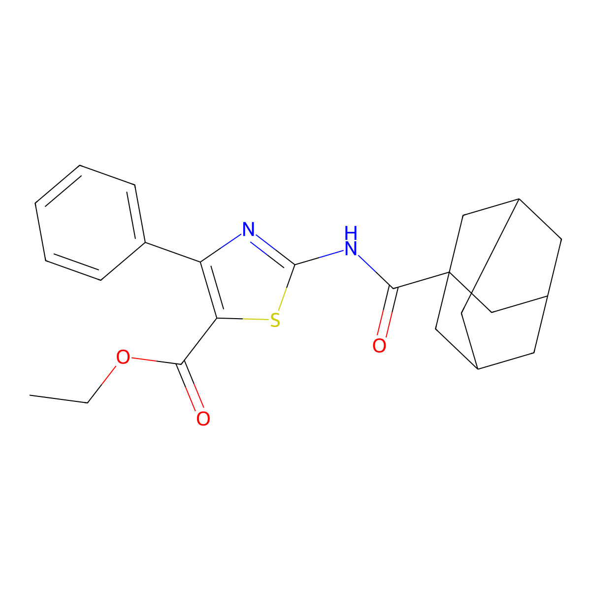 Ethyl 2-(adamantane-1-carbonylamino)-4-phenyl-1,3-thiazole-5-carboxylate molecular structure, CAS 305852-22-6