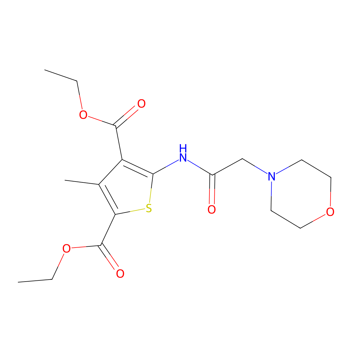 Diethyl 3-methyl-5-(2-morpholinoacetamido)thiophene-2,4-dicarboxylate molecular structure, CAS 305852-65-7
