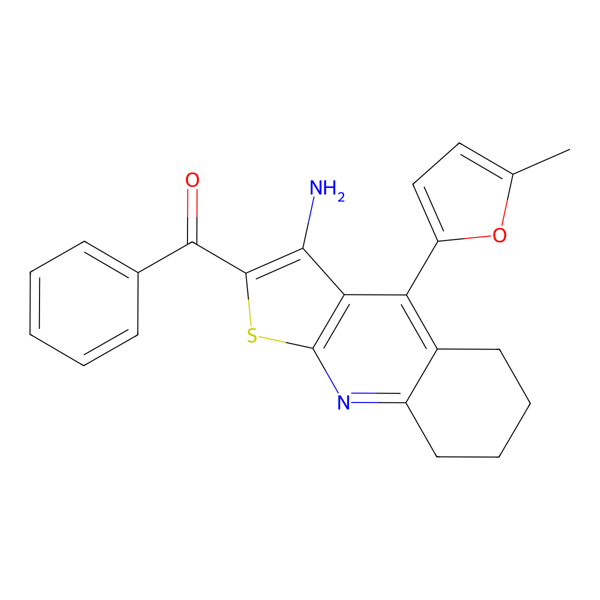2-benzoyl-4-(5-methylfuran-2-yl)-5H,6H,7H,8H-thieno[2,3-b]quinolin-3-amine molecular structure, CAS 305853-71-8