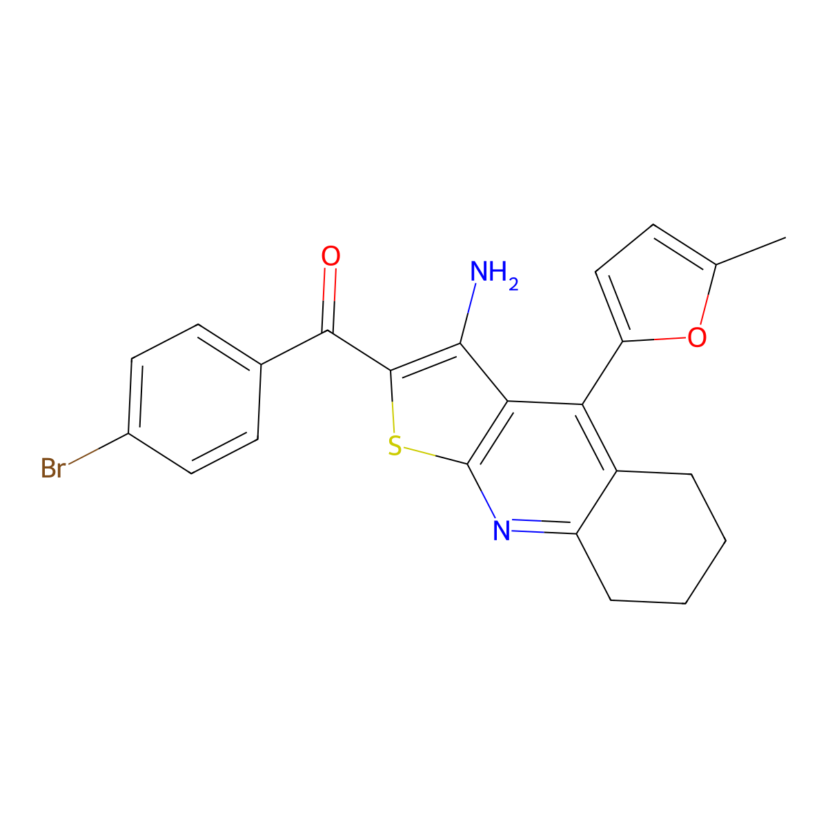 [3-Amino-4-(5-methylfuran-2-yl)-5,6,7,8-tetrahydrothieno[2,3-b]quinolin-2-yl]-(4-bromophenyl)methanone molecular structure, CAS 305853-80-9