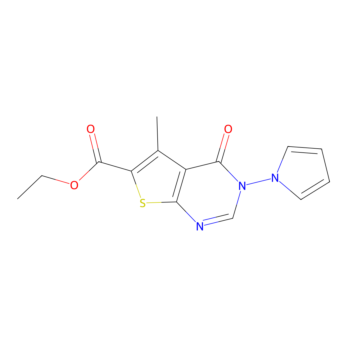 ethyl 5-methyl-4-oxo-3-(1H-pyrrol-1-yl)-3,4-dihydrothieno[2,3-d]pyrimidine-6-carboxylate molecular structure, CAS 305854-11-9