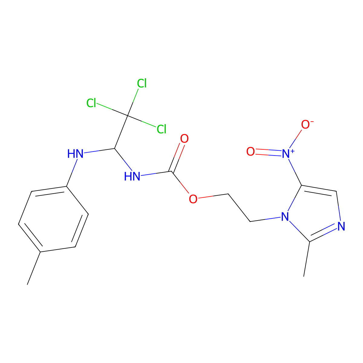 2-(2-methyl-5-nitroimidazol-1-yl)ethyl N-[2,2,2-trichloro-1-(4-methylanilino)ethyl]carbamate molecular structure, CAS 305856-05-7