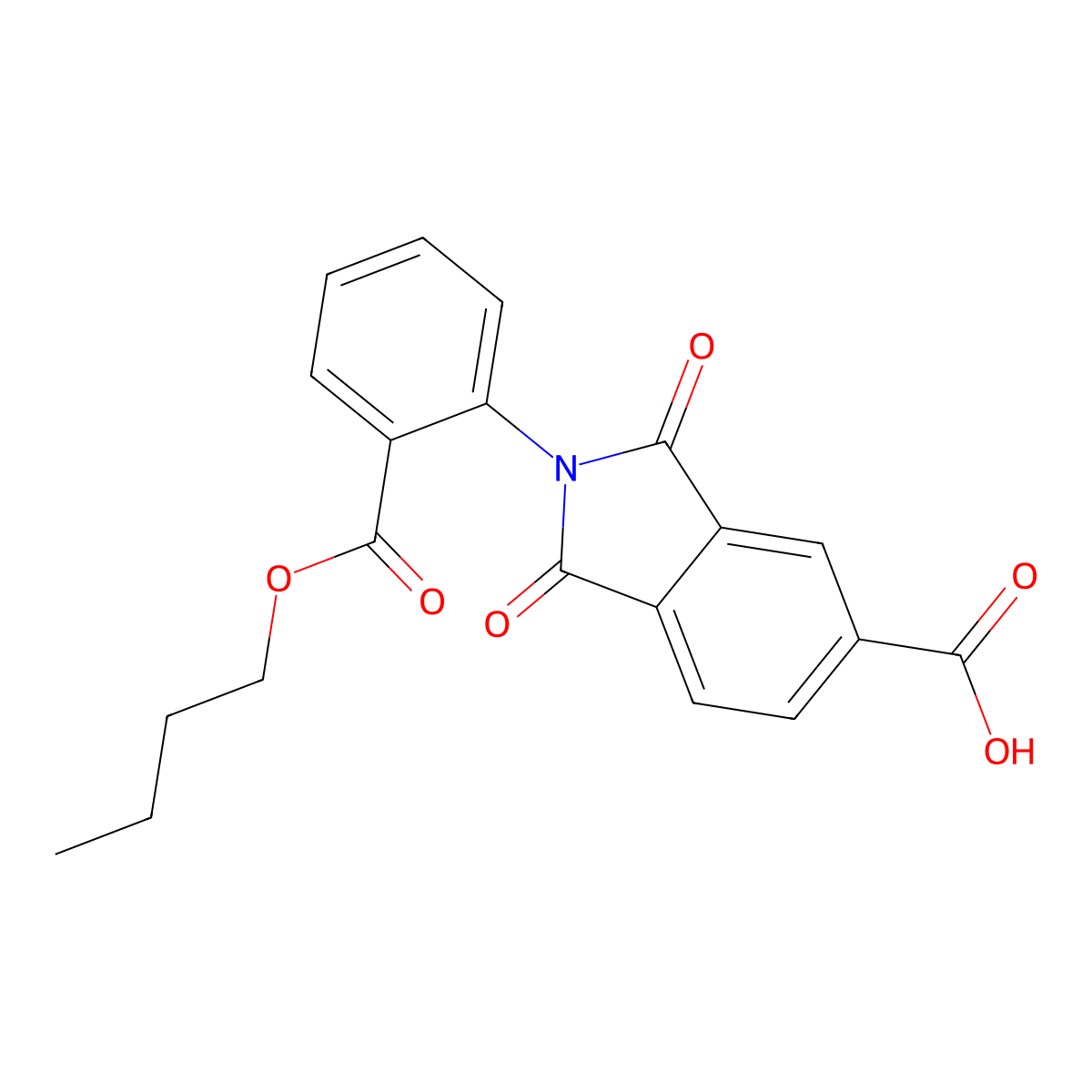 2-[2-(butoxycarbonyl)phenyl]-1,3-dioxo-2,3-dihydro-1H-isoindole-5-carboxylic acid molecular structure, CAS 305856-43-3