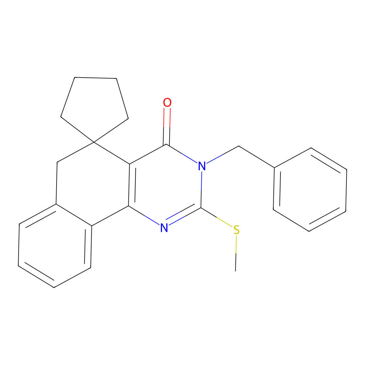 3-benzyl-2-(methylsulfanyl)-5,6-dihydrospiro(benzo[h]quinazoline-5,1'-cyclopentane)-4(3H)-one molecular structure, CAS 305858-69-9