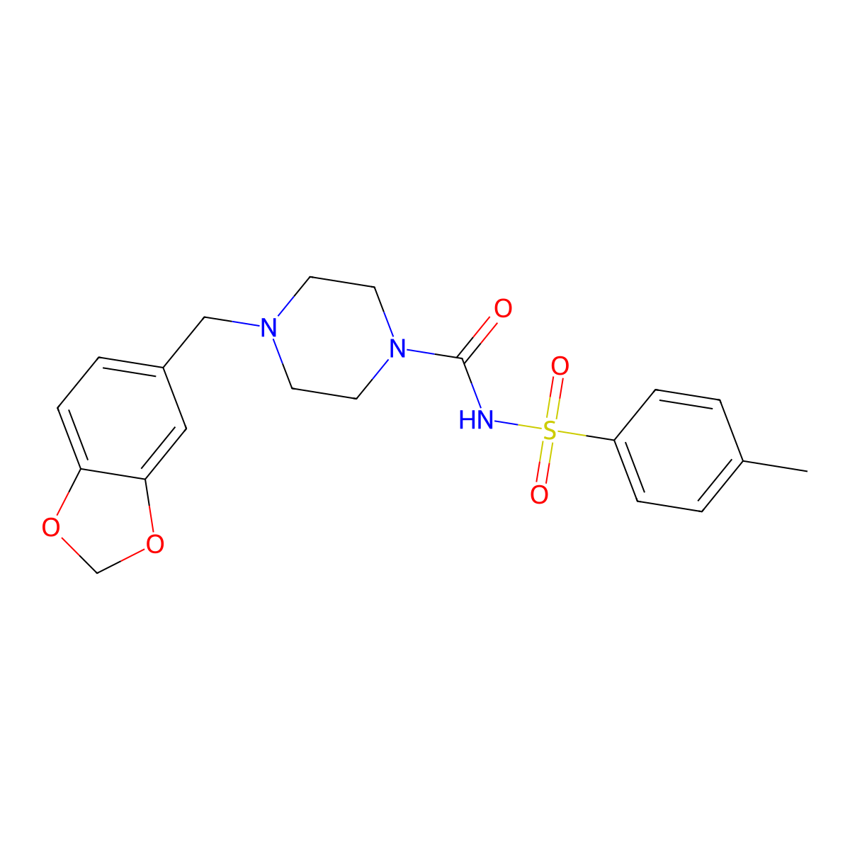 4-(1,3-benzodioxol-5-ylmethyl)-N-(4-methylphenyl)sulfonylpiperazine-1-carboxamide molecular structure, CAS 305859-38-5