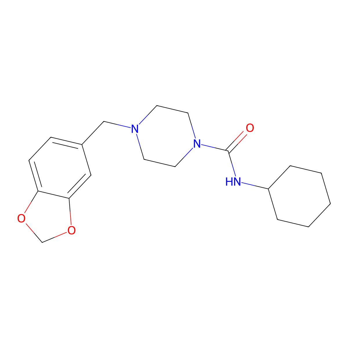 4-(1,3-benzodioxol-5-ylmethyl)-N-cyclohexylpiperazine-1-carboxamide molecular structure, CAS 305859-44-3