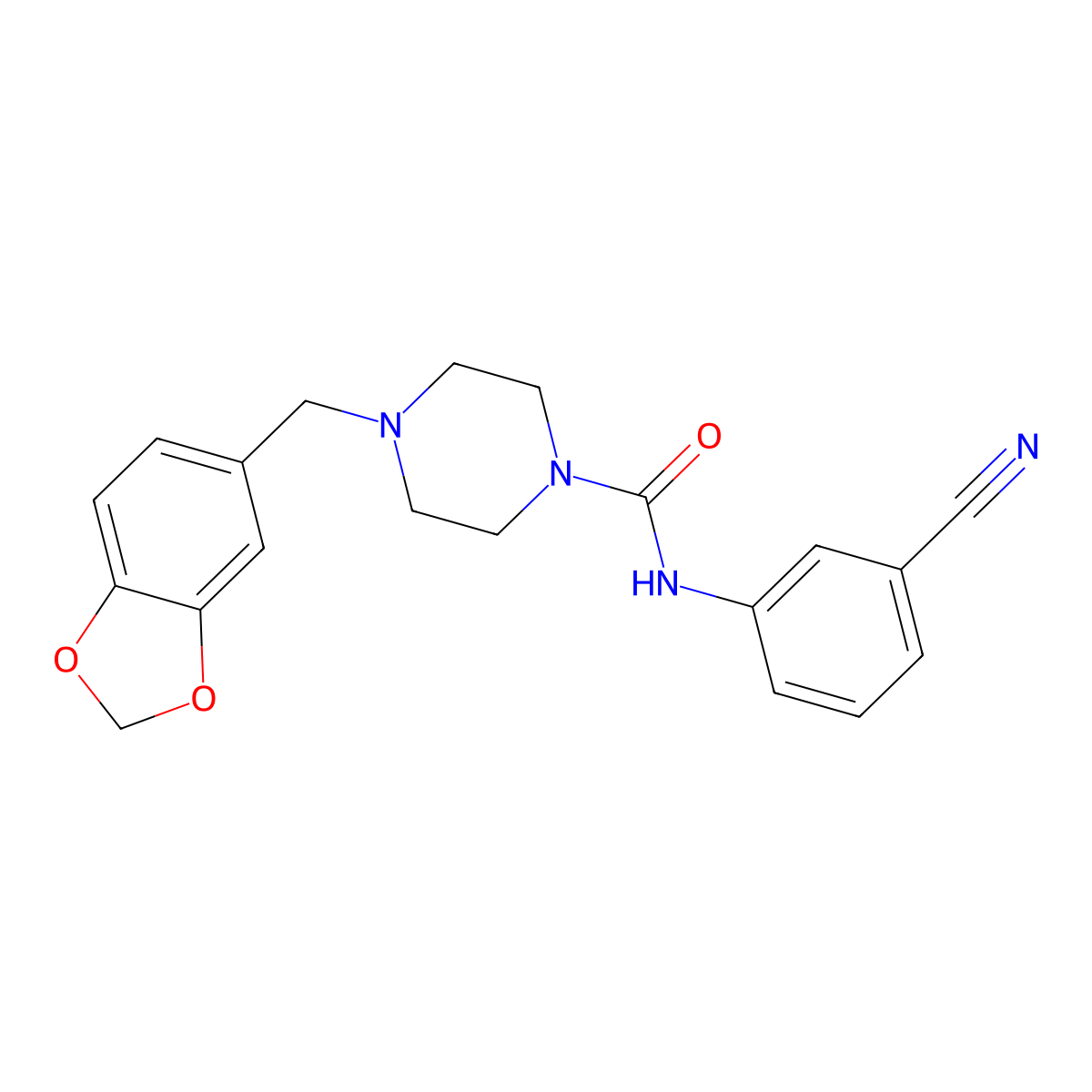 4-(2H-1,3-Benzodioxol-5-ylmethyl)-N-(3-cyanophenyl)piperazine-1-carboxamide molecular structure, CAS 305859-48-7