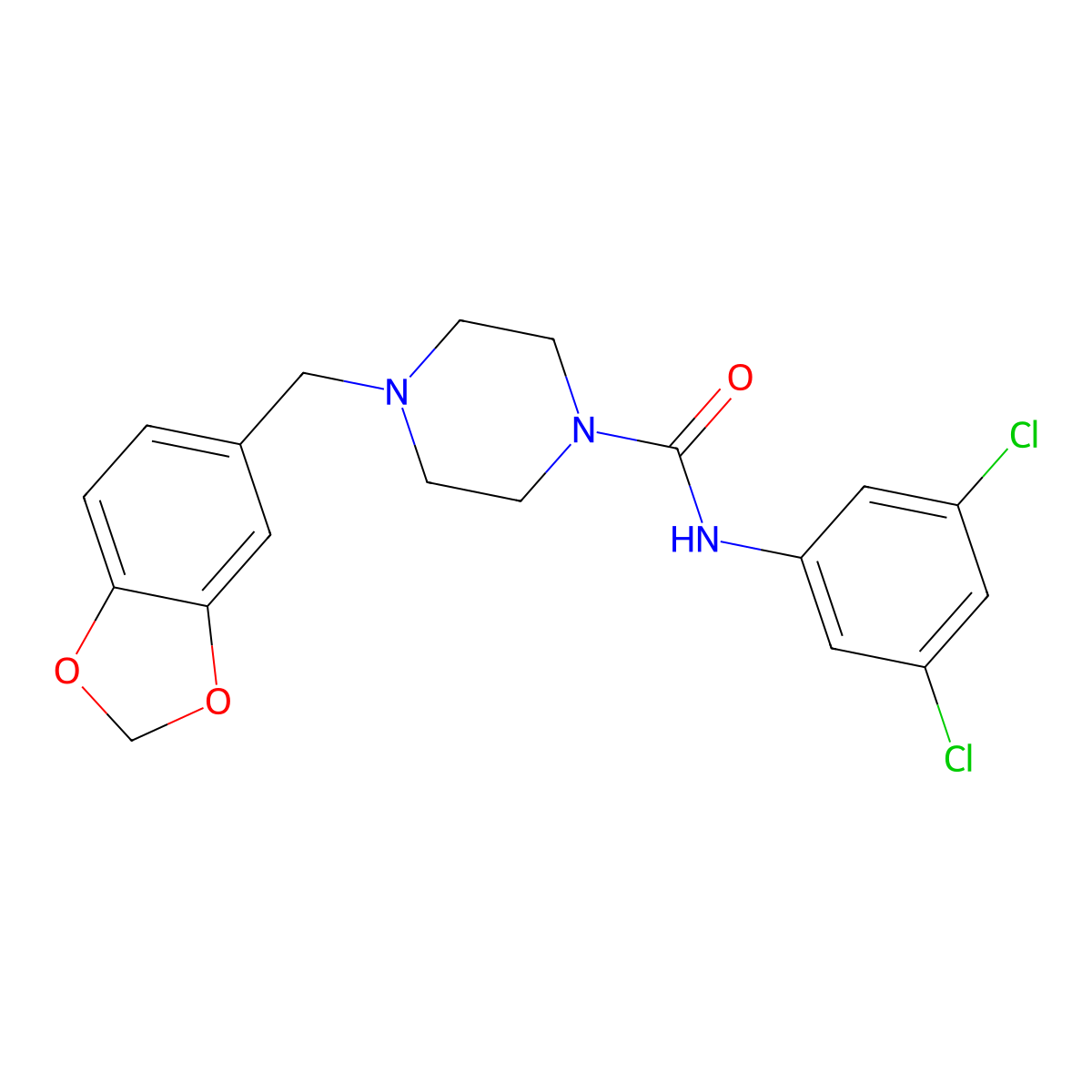4-(2H-1,3-Benzodioxol-5-ylmethyl)-N-(3,5-dichlorophenyl)piperazine-1-carboxamide molecular structure, CAS 305859-50-1