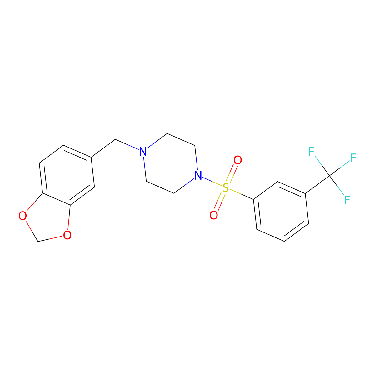 1-(1,3-Benzodioxol-5-ylmethyl)-4-{[3-(trifluoromethyl)phenyl]sulfonyl}piperazine molecular structure, CAS 305859-63-6