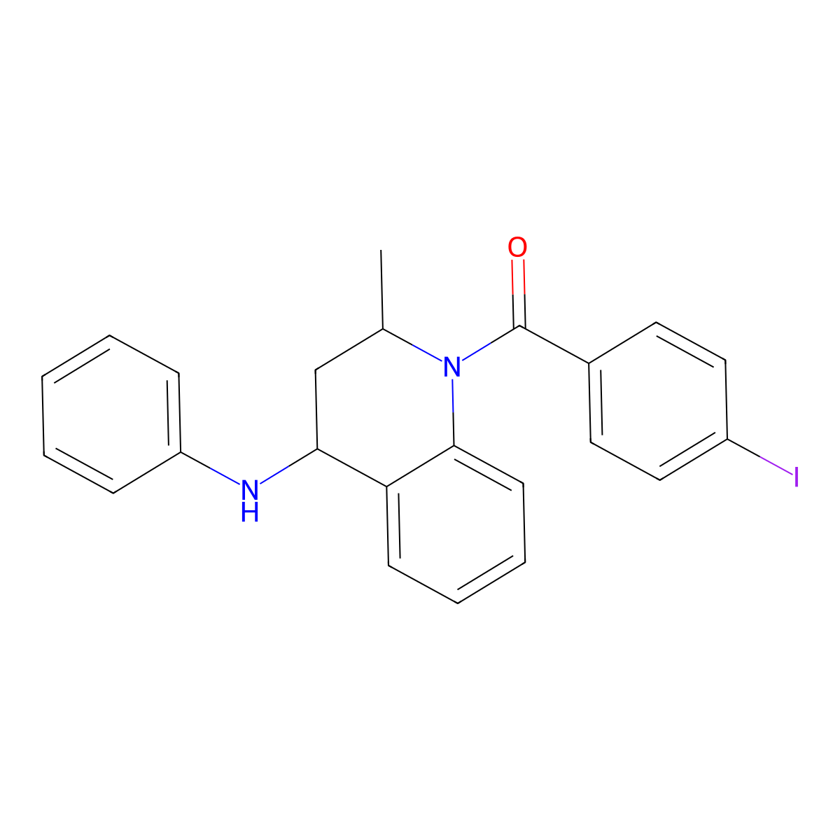 (4-Iodo-phenyl)-(2-methyl-4-phenylamino-3,4-dihydro-2H-quinolin-1-yl)-methanone molecular structure, CAS 305863-73-4