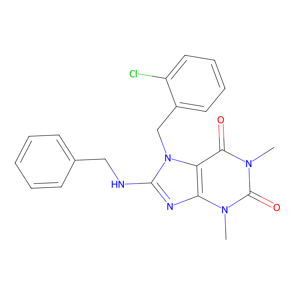 8-(benzylamino)-7-(2-chlorobenzyl)-1,3-dimethyl-3,7-dihydro-1H-purine-2,6-dione molecular structure, CAS 305863-91-6