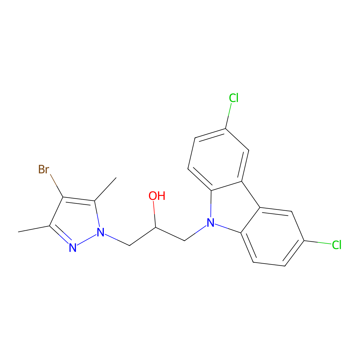 3-(3,6-Dichlorocarbazol-9-yl)-1-(4-bromo-3,5-dimethylpyrazolyl)propan-2-ol molecular structure, CAS 305864-02-2