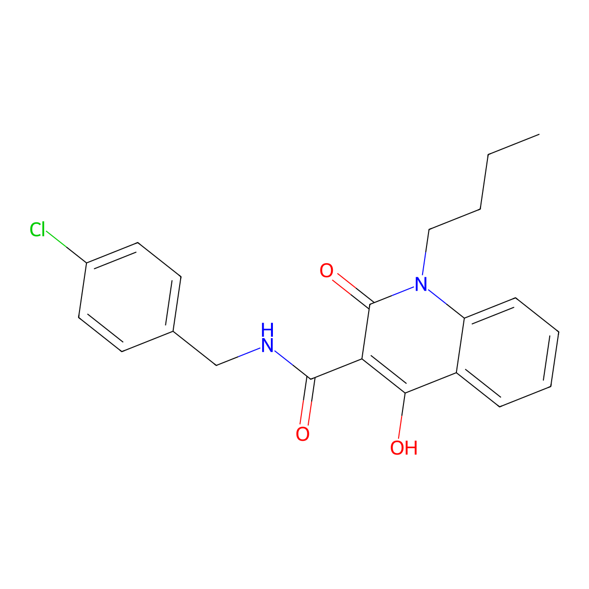 1-butyl-N-(4-chlorobenzyl)-4-hydroxy-2-oxo-1,2-dihydroquinoline-3-carboxamide molecular structure, CAS 305864-10-2