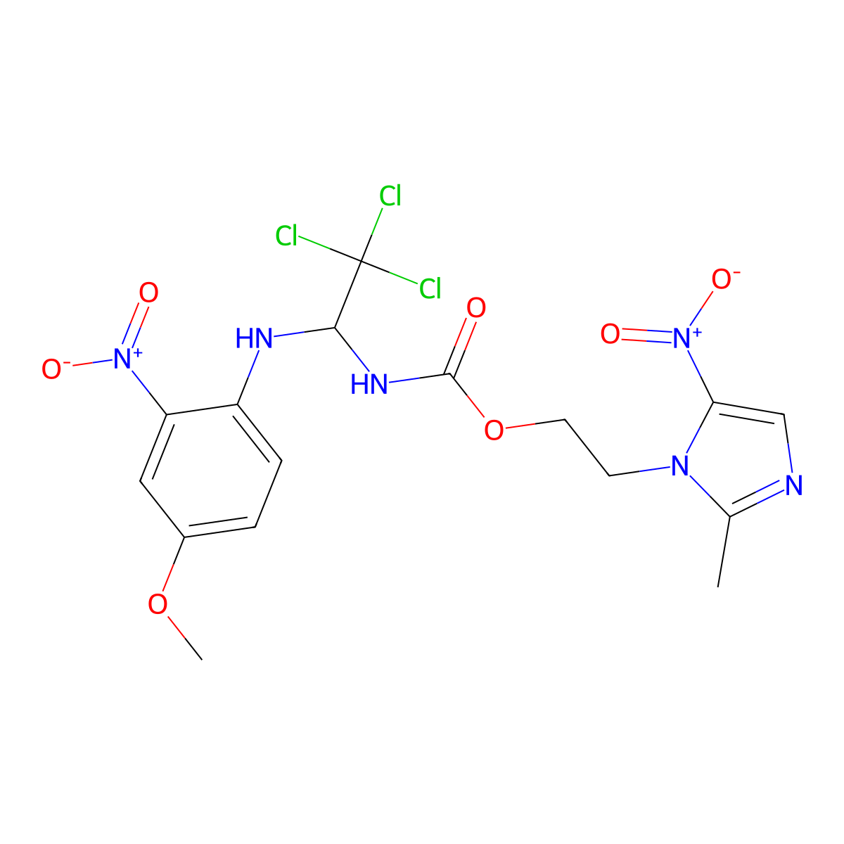 2-{5-nitro-2-methyl-1H-imidazol-1-yl}ethyl 2,2,2-trichloro-1-{2-nitro-4-methoxyanilino}ethylcarbamate molecular structure, CAS 305864-86-2