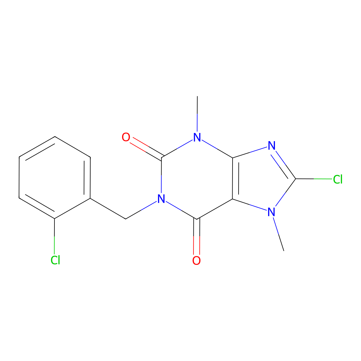 8-chloro-1-(2-chlorobenzyl)-3,7-dimethyl-3,7-dihydro-1H-purine-2,6-dione molecular structure, CAS 305864-96-4