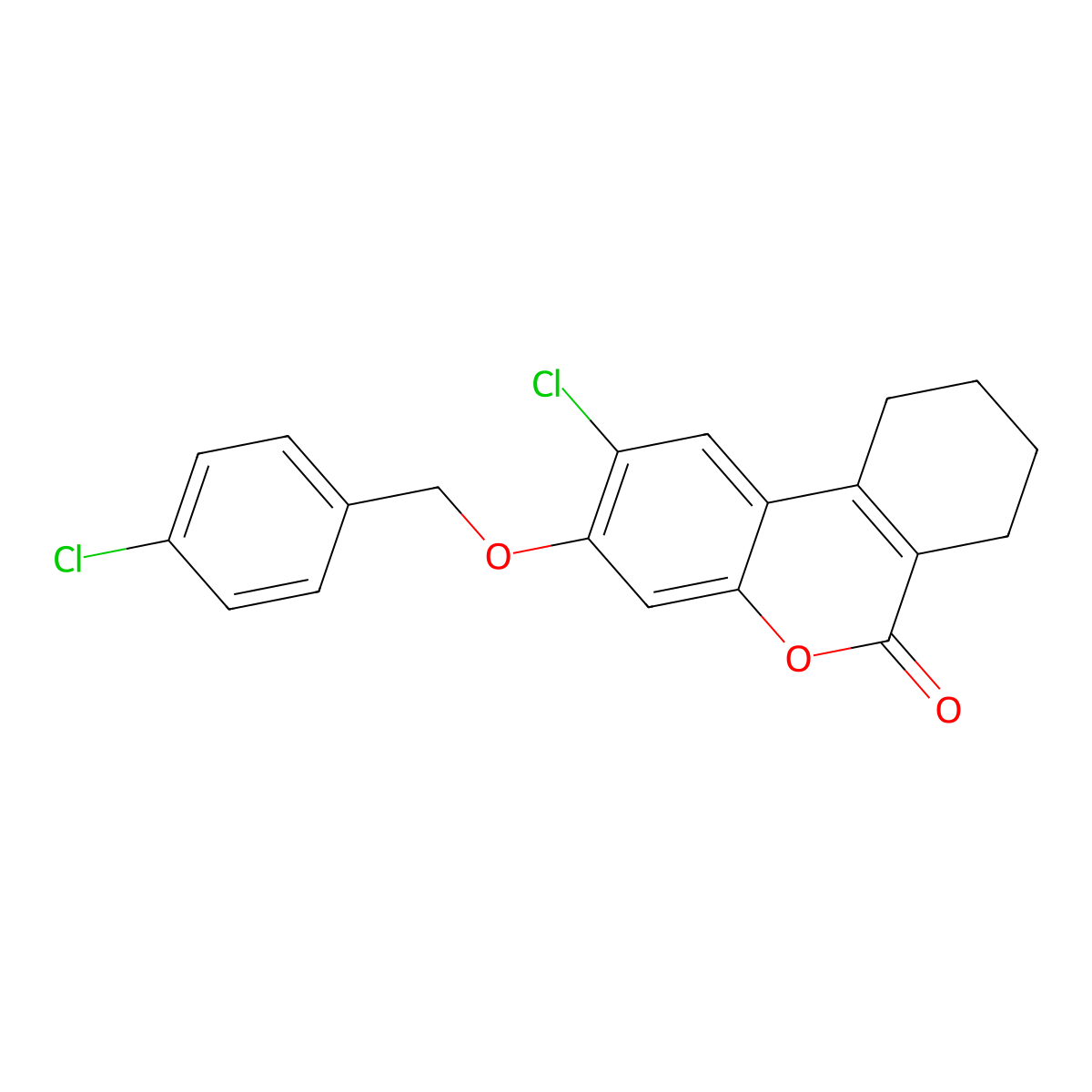 2-chloro-3-[(4-chlorobenzyl)oxy]-7,8,9,10-tetrahydro-6H-benzo[c]chromen-6-one molecular structure, CAS 305865-31-0