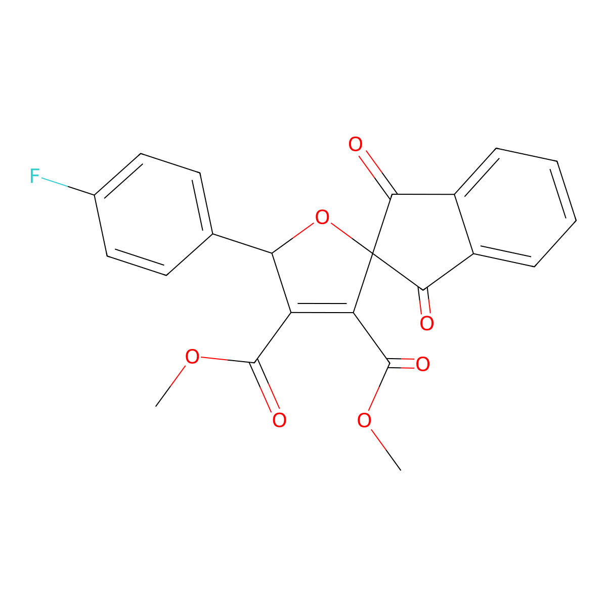 dimethyl 5-(4-fluorophenyl)-1',3'-dioxo-1',3'-dihydro-5H-spiro[furan-2,2'-indene]-3,4-dicarboxylate molecular structure, CAS 305865-63-8