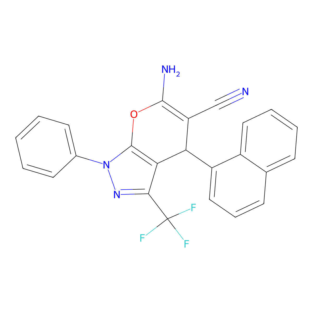 6-Amino-4-(1-naphthyl)-1-phenyl-3-(trifluoromethyl)-1,4-dihydropyrano[2,3-c]pyrazole-5-carbonitrile molecular structure, CAS 305865-90-1