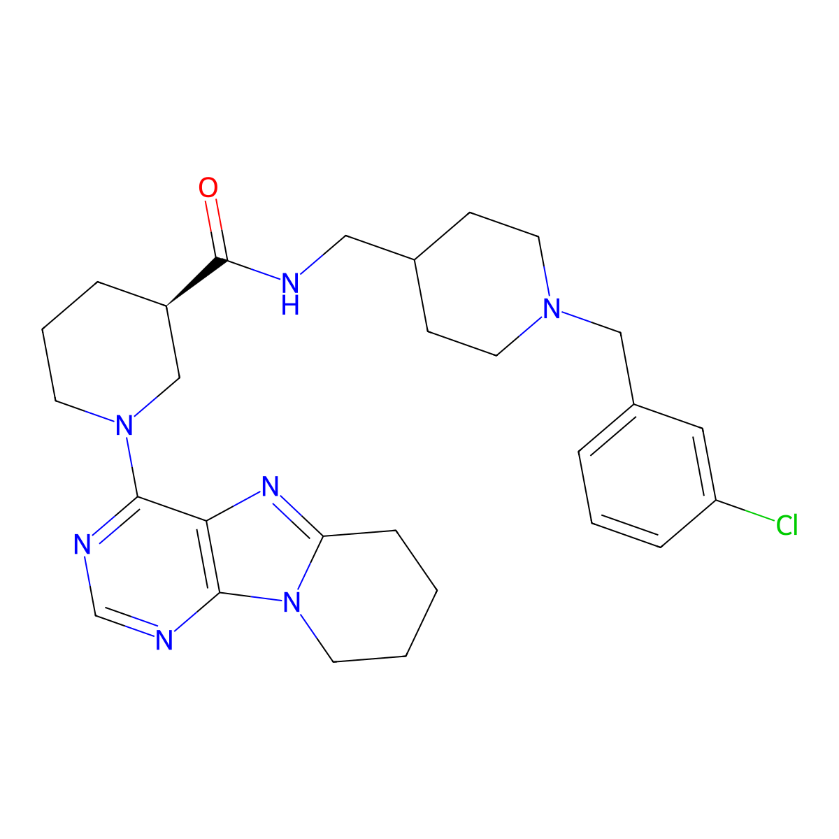(3R)-N-[[1-[(3-chlorophenyl)methyl]piperidin-4-yl]methyl]-1-(6,7,8,9-tetrahydropurino[9,8-a]pyridin-4-yl)piperidine-3-carboxamide molecular structure, CAS 3058650-52-2