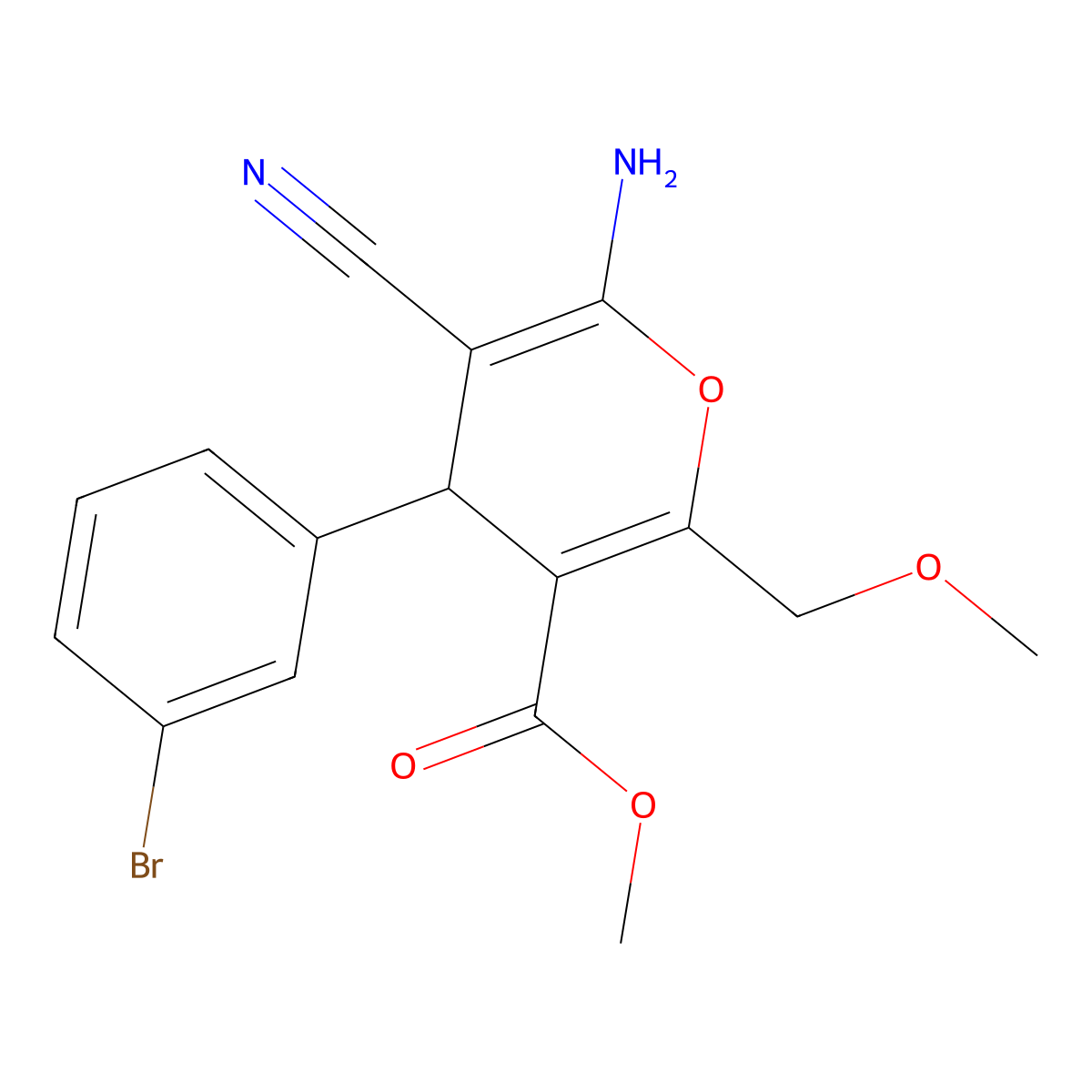 methyl 6-amino-4-(3-bromophenyl)-5-cyano-2-(methoxymethyl)-4H-pyran-3-carboxylate molecular structure, CAS 305866-18-6