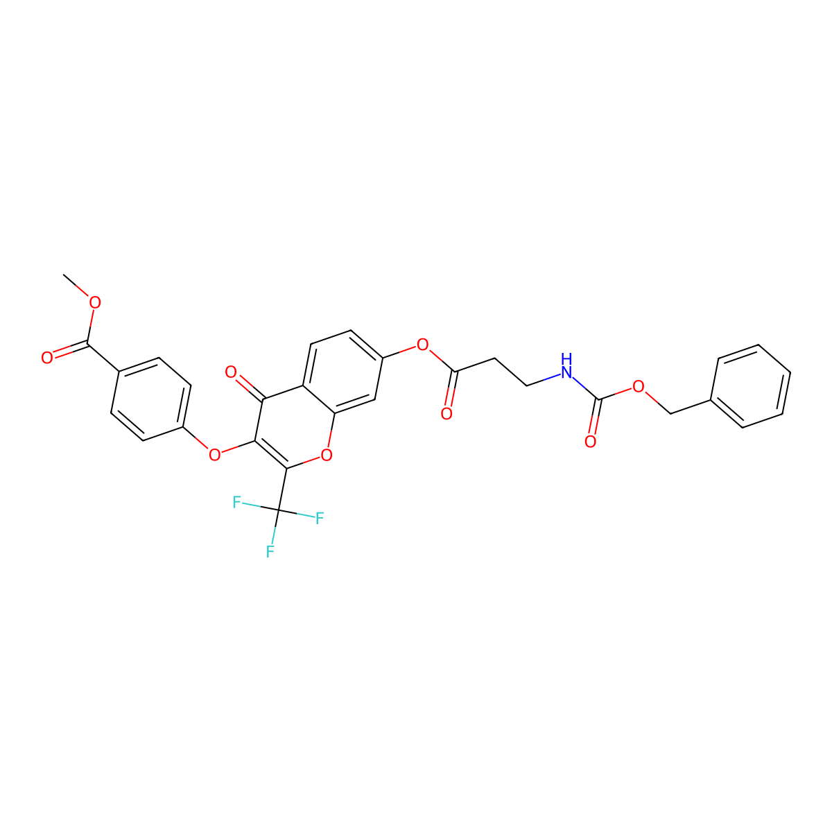 Methyl 4-[4-oxo-7-[3-(phenylmethoxycarbonylamino)propanoyloxy]-2-(trifluoromethyl)chromen-3-yl]oxybenzoate molecular structure, CAS 305866-31-3