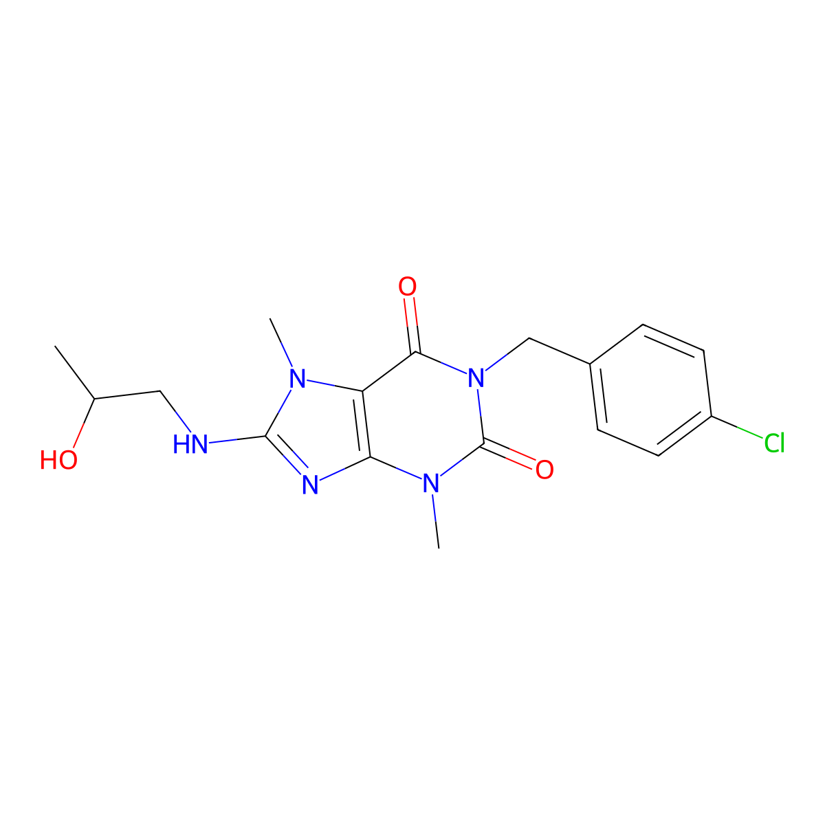 1-(4-chlorobenzyl)-8-((2-hydroxypropyl)amino)-3,7-dimethyl-1H-purine-2,6(3H,7H)-dione molecular structure, CAS 305866-36-8