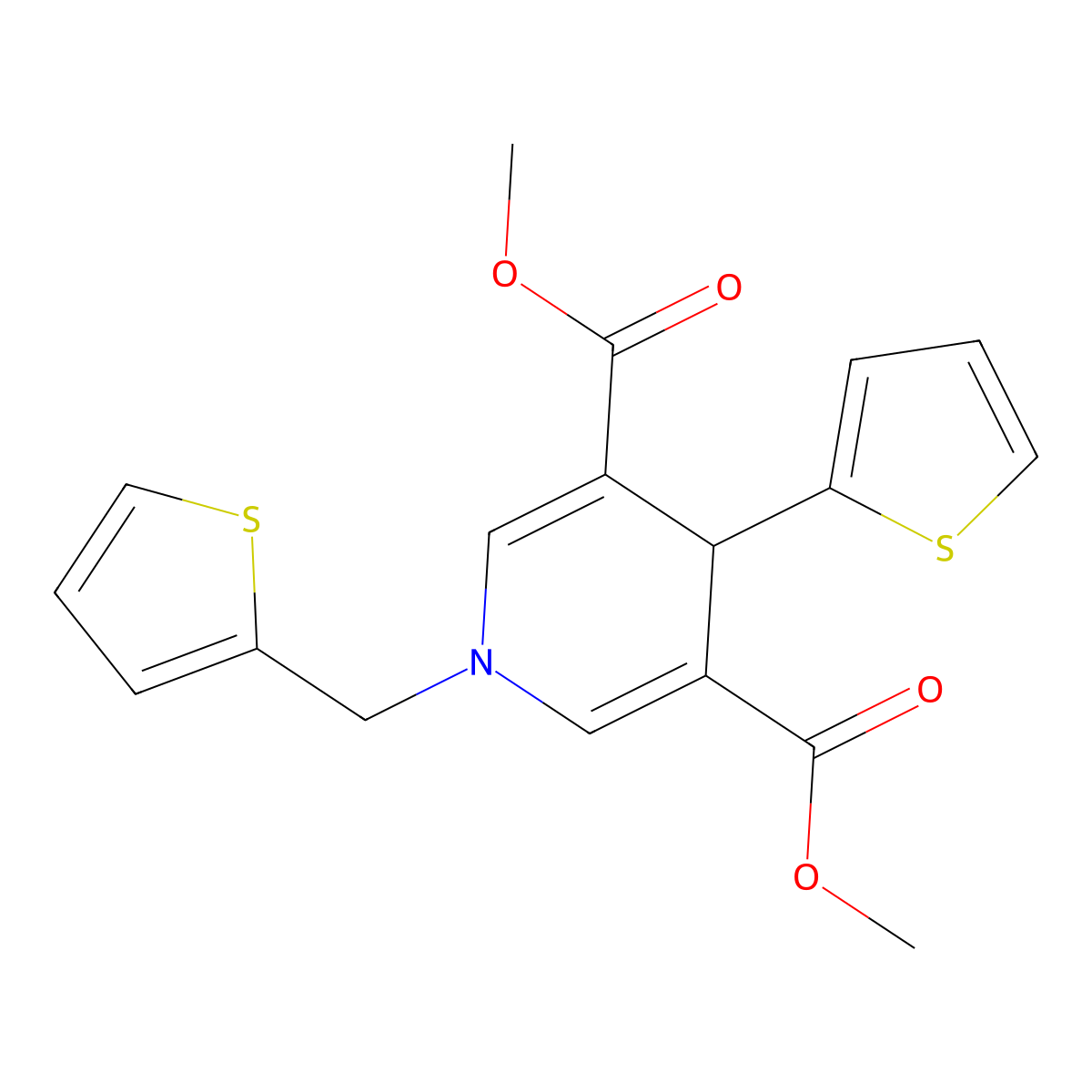 Dimethyl 4-(thiophen-2-yl)-1-(thiophen-2-ylmethyl)-1,4-dihydropyridine-3,5-dicarboxylate molecular structure, CAS 305866-58-4