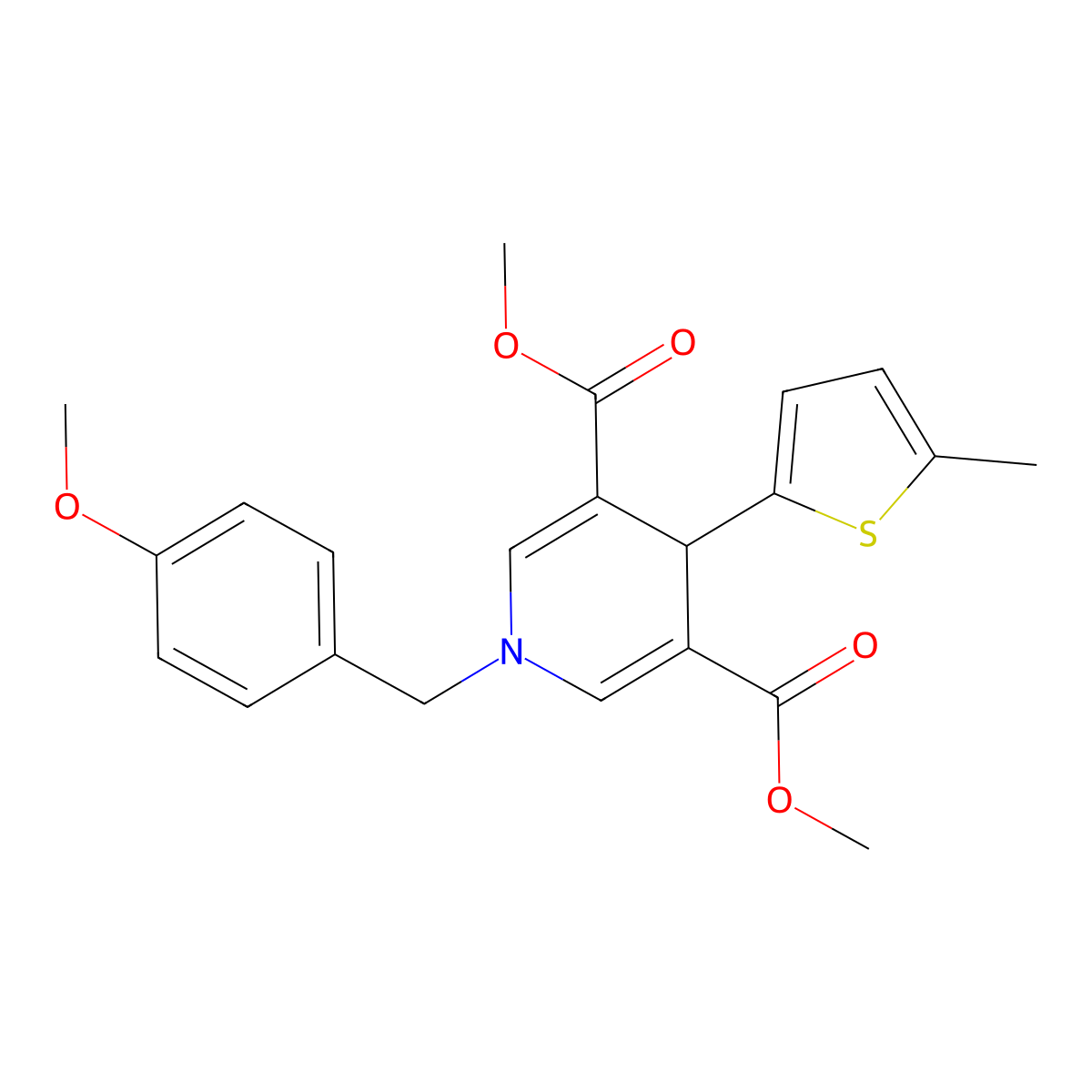 Dimethyl 1-(4-methoxybenzyl)-4-(5-methylthiophen-2-yl)-1,4-dihydropyridine-3,5-dicarboxylate molecular structure, CAS 305866-61-9