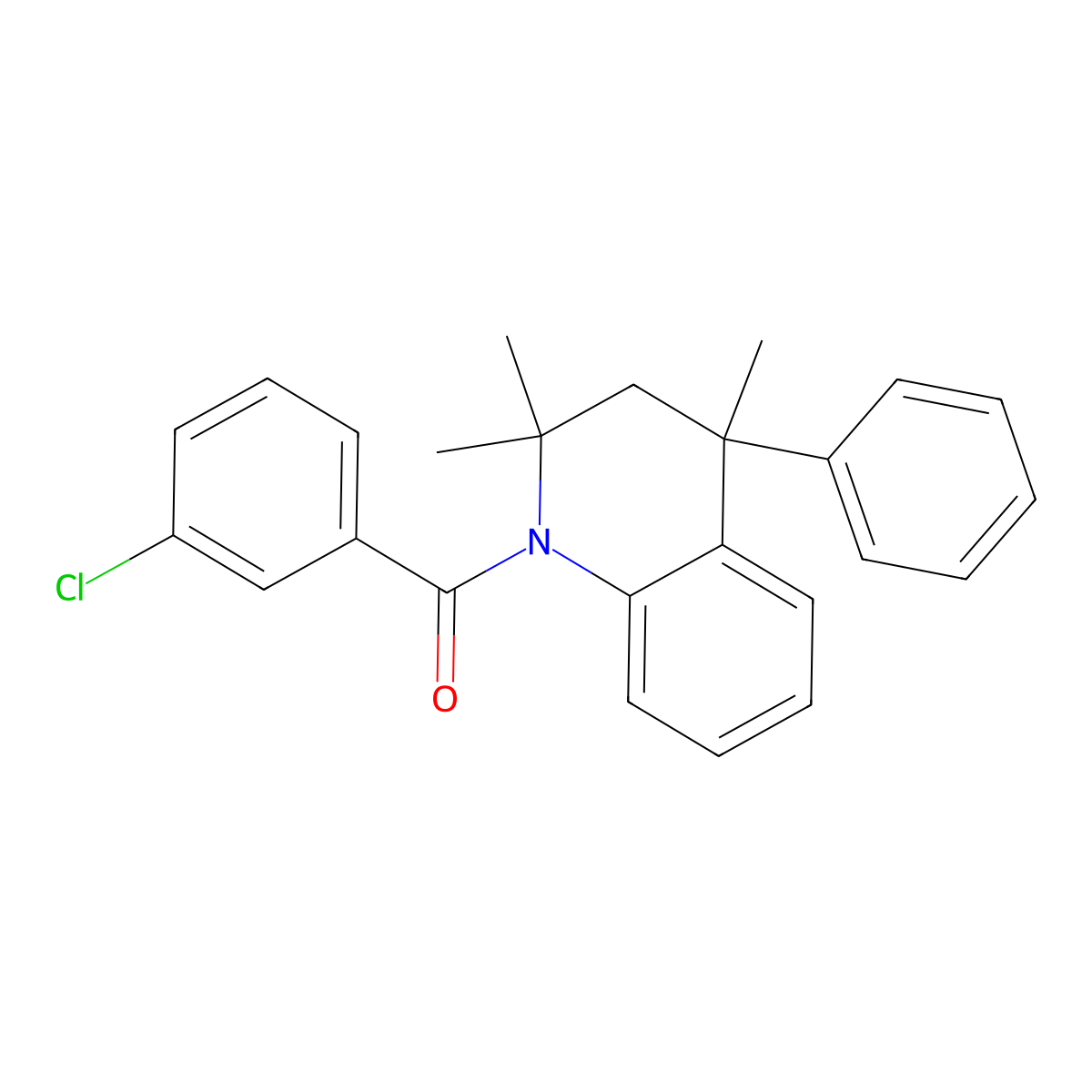 (3-chlorophenyl)(2,2,4-trimethyl-4-phenyl-3,4-dihydroquinolin-1(2H)-yl)methanone molecular structure, CAS 305867-02-1
