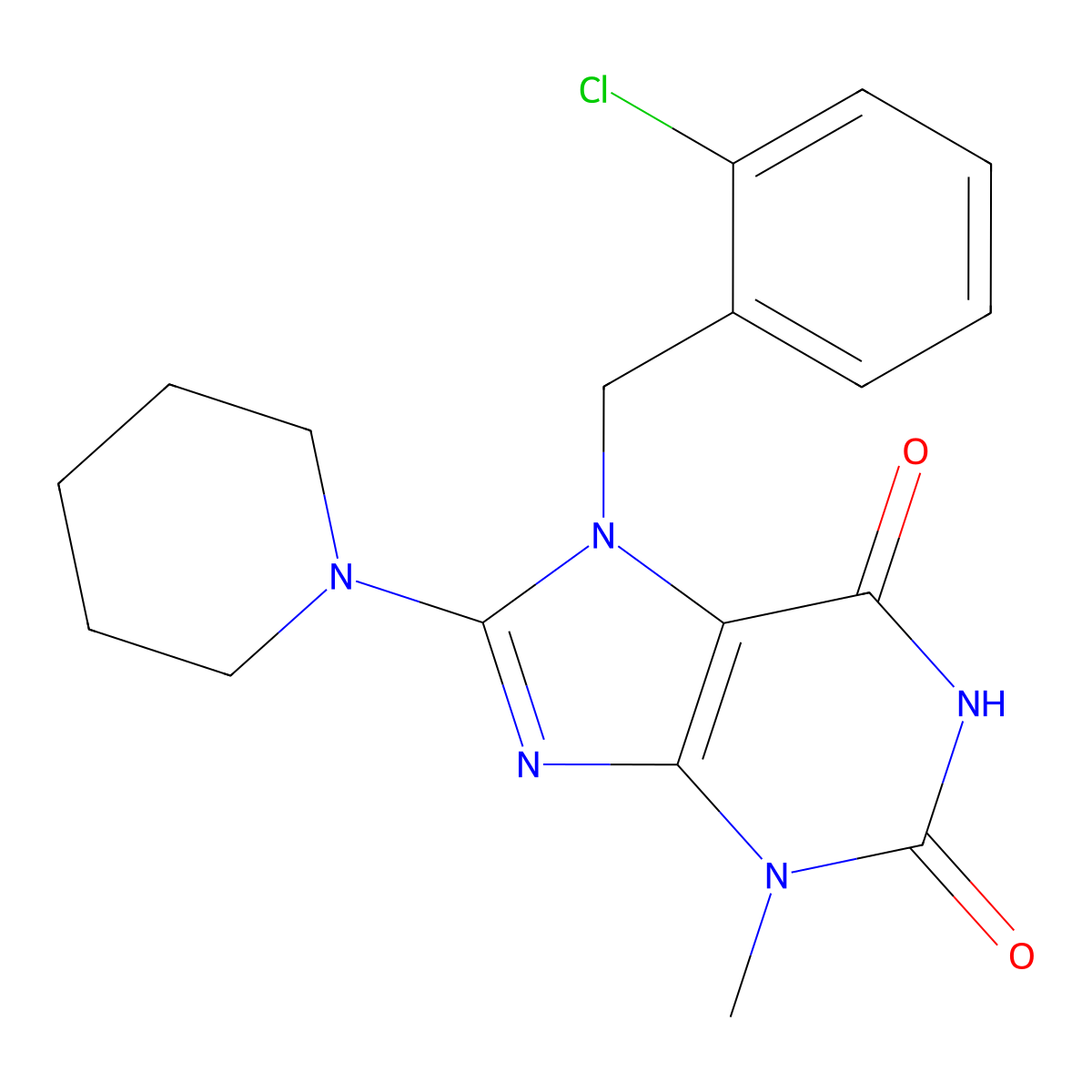 7-(2-chlorobenzyl)-3-methyl-8-(piperidin-1-yl)-3,7-dihydro-1H-purine-2,6-dione molecular structure, CAS 305868-07-9