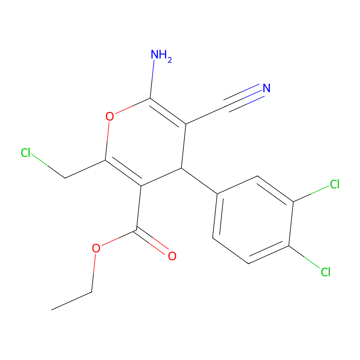 ethyl 6-amino-2-(chloromethyl)-5-cyano-4-(3,4-dichlorophenyl)-4H-pyran-3-carboxylate molecular structure, CAS 305868-46-6