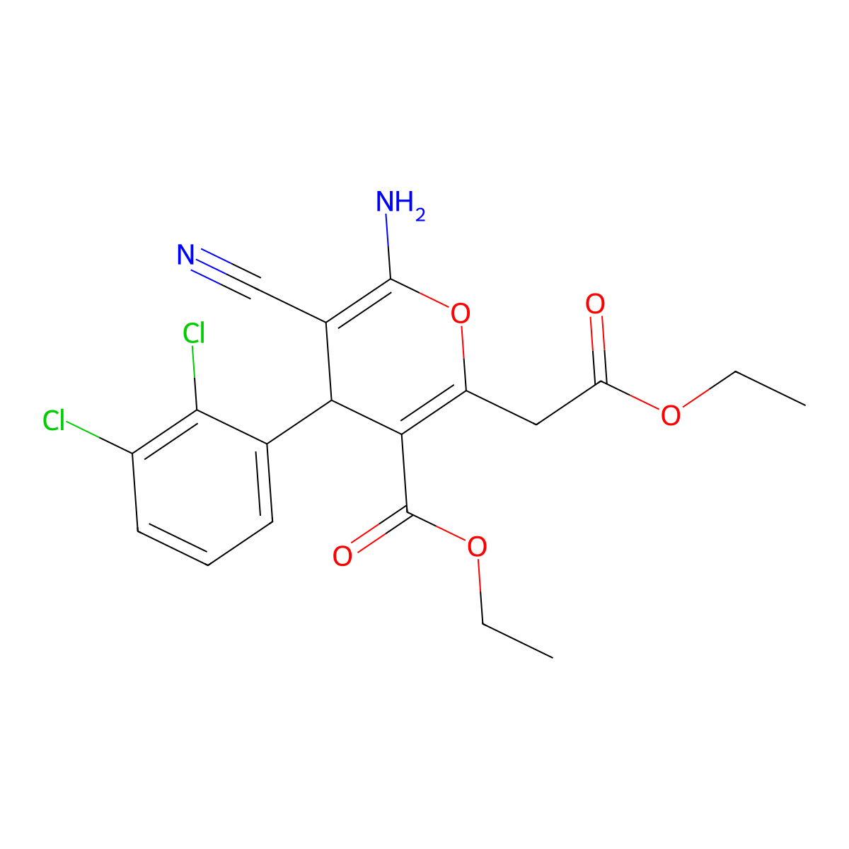 ethyl 6-amino-5-cyano-4-(2,3-dichlorophenyl)-2-(2-ethoxy-2-oxoethyl)-4H-pyran-3-carboxylate molecular structure, CAS 305868-94-4
