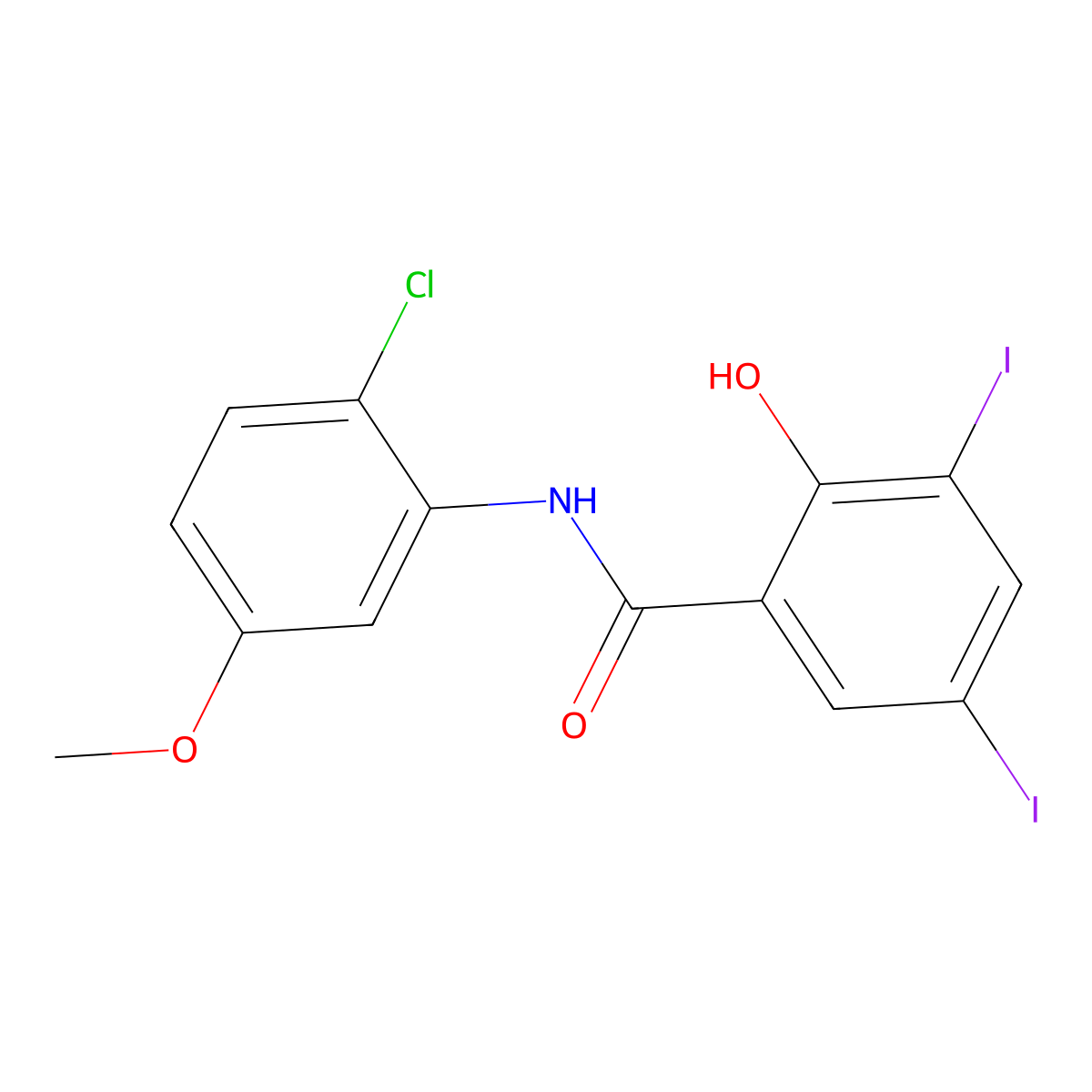 N-(2-chloro-5-methoxyphenyl)-2-hydroxy-3,5-diiodobenzamide molecular structure, CAS 305868-96-6