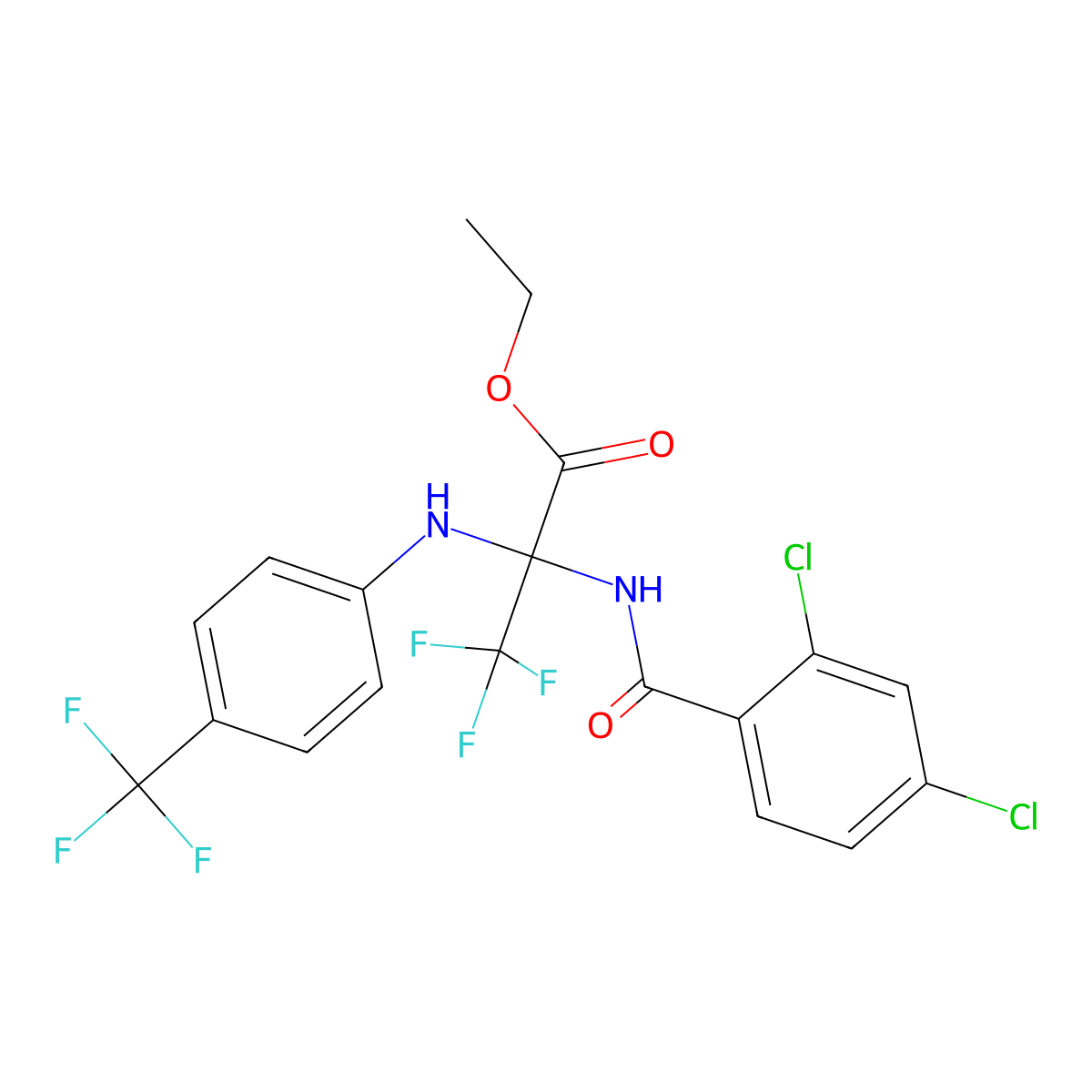 Ethyl 2-[(2,4-dichlorobenzoyl)amino]-3,3,3-trifluoro-2-[4-(trifluoromethyl)anilino]propanoate molecular structure, CAS 305869-29-8