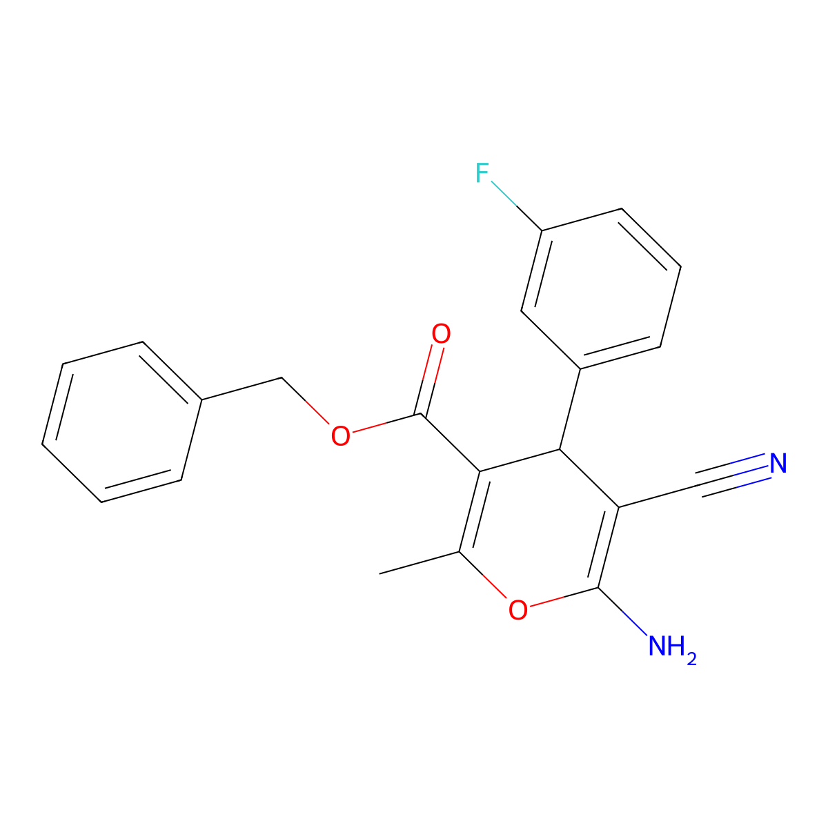benzyl 6-amino-5-cyano-4-(3-fluorophenyl)-2-methyl-4H-pyran-3-carboxylate molecular structure, CAS 305869-75-4