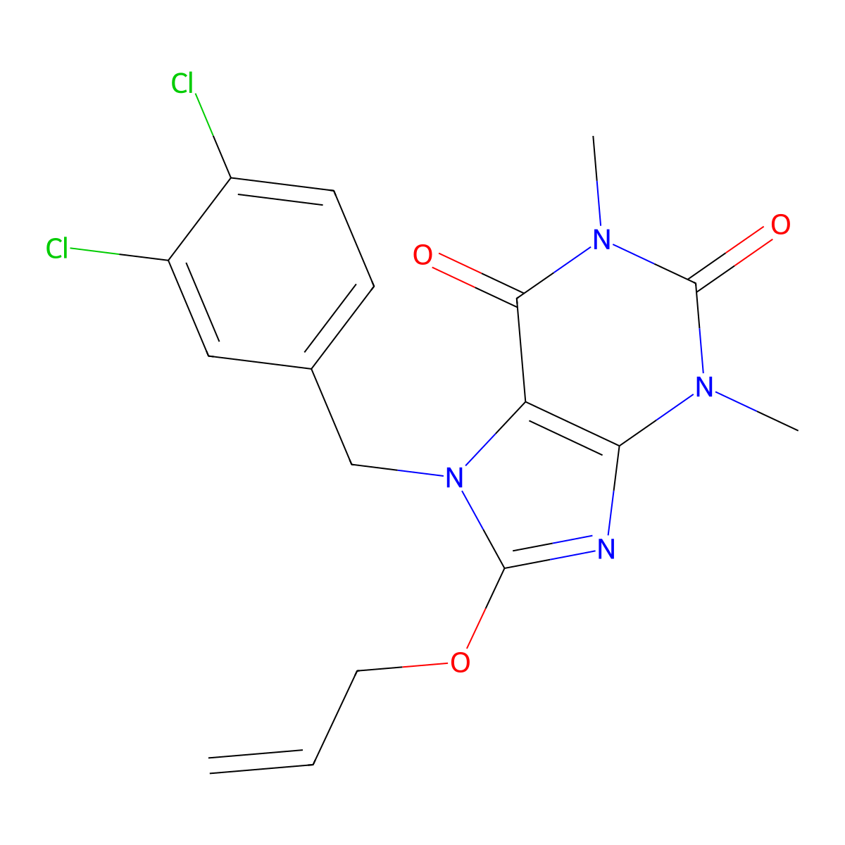 7-(3,4-dichlorobenzyl)-1,3-dimethyl-8-(prop-2-en-1-yloxy)-3,7-dihydro-1H-purine-2,6-dione molecular structure, CAS 305870-12-6