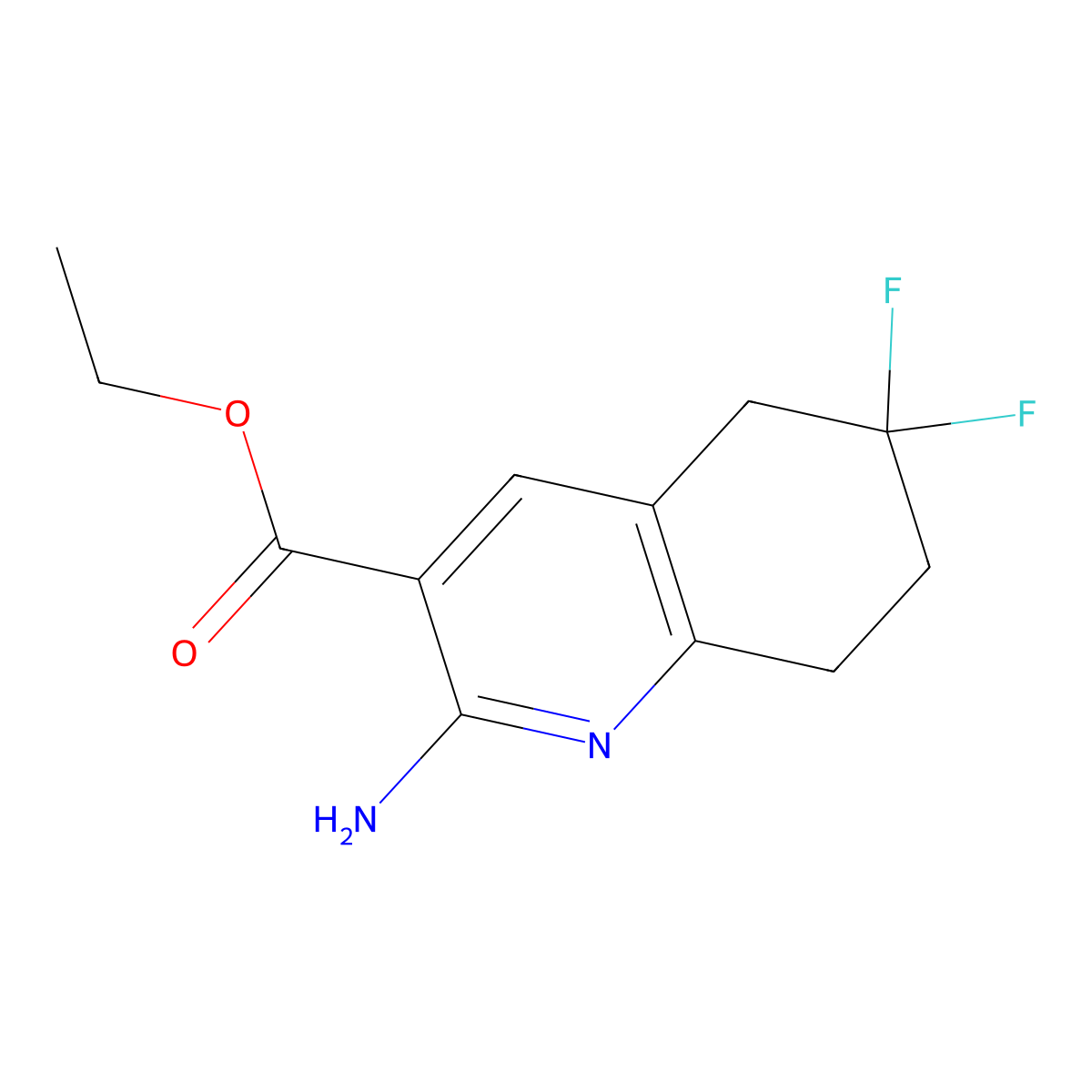 Ethyl 2-amino-6,6-difluoro-5,6,7,8-tetrahydroquinoline-3-carboxylate molecular structure, CAS 3059200-51-7