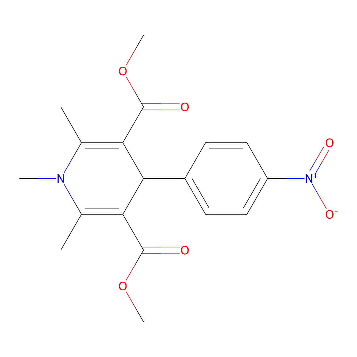 Dimethyl 1,2,6-trimethyl-4-(4-nitrophenyl)-1,4-dihydropyridine-3,5-dicarboxylate molecular structure, CAS 30594-39-9