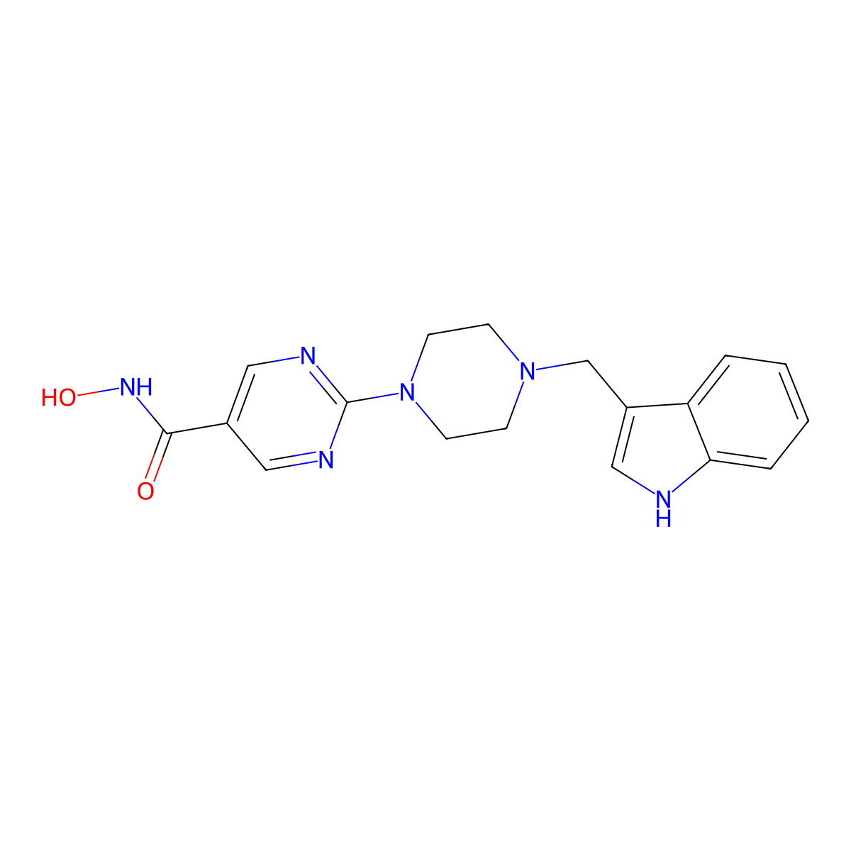 N-hydroxy-2-[4-(1H-indol-3-ylmethyl)piperazin-1-yl]pyrimidine-5-carboxamide molecular structure, CAS 3059680-59-7