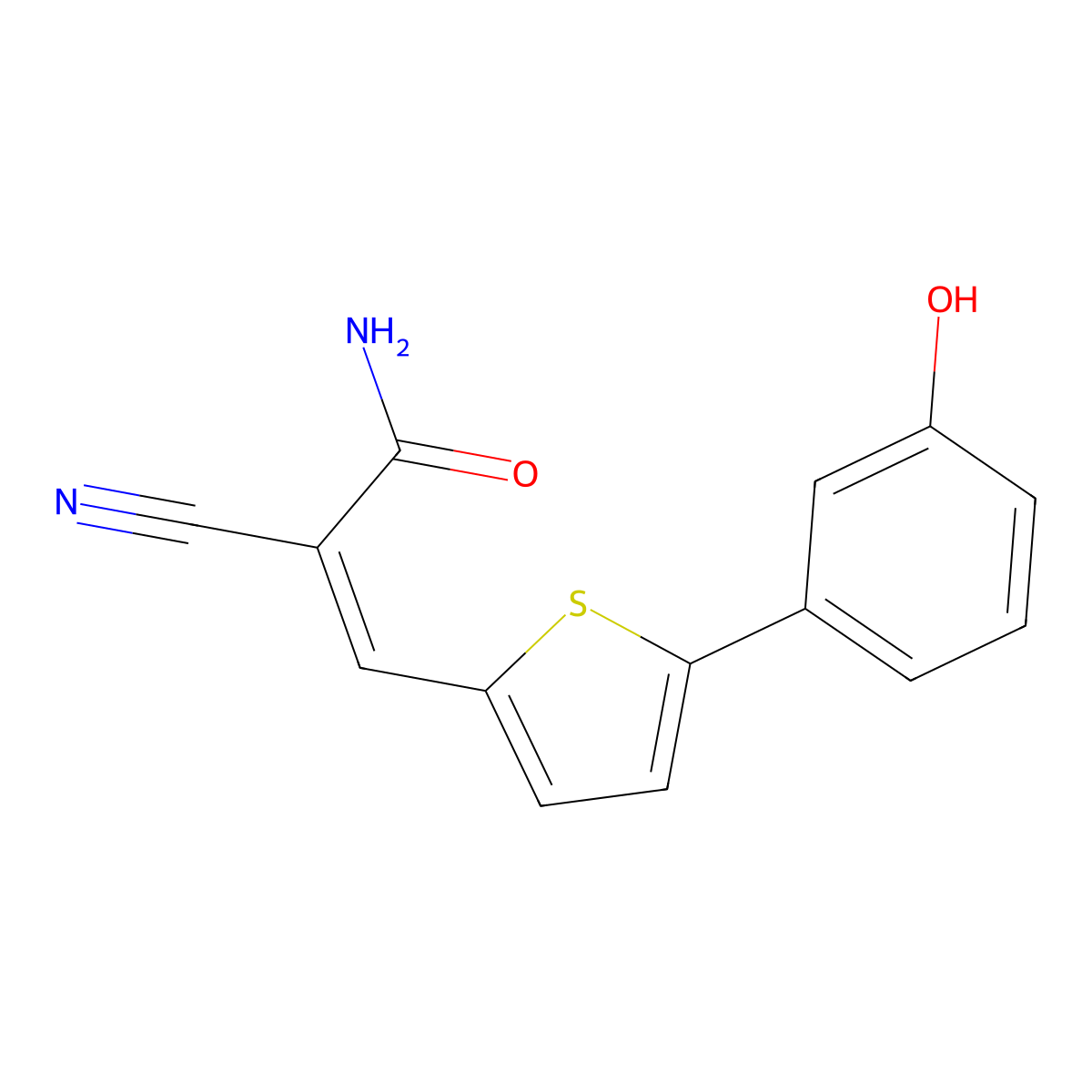 2-Cyano-3-[5-(3-hydroxyphenyl)thiophen-2-yl]prop-2-enamide molecular structure, CAS 3059691-93-6